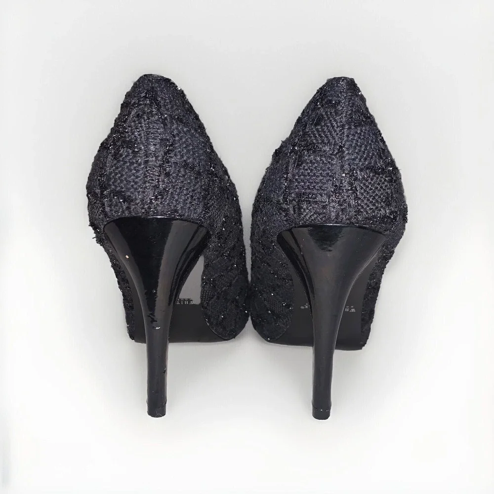 White House Black Market Edison Pumps Womens 8.5 Black Tweed Metallic Heels Glam
